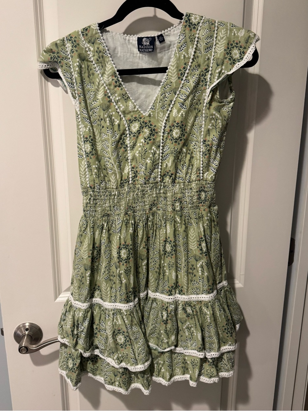 Madison Mathews Green Floral Print Mini Dress | XS